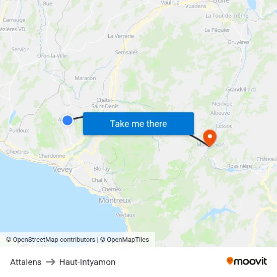 Attalens to Haut-Intyamon map