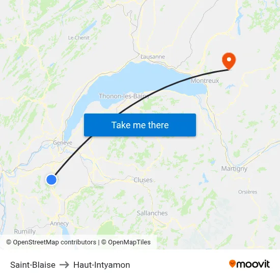 Saint-Blaise to Haut-Intyamon map