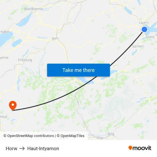Horw to Haut-Intyamon map