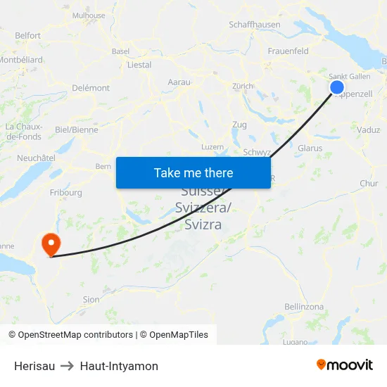 Herisau to Haut-Intyamon map
