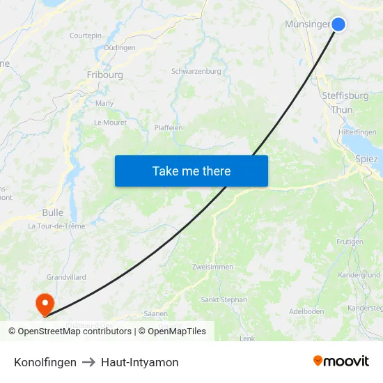 Konolfingen to Haut-Intyamon map