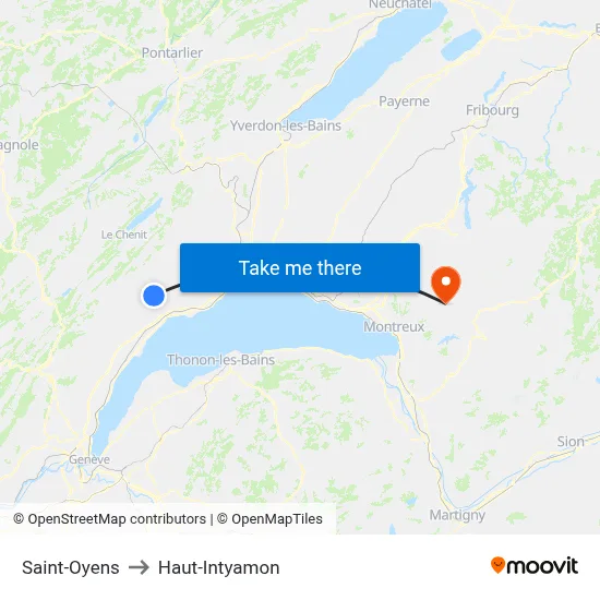 Saint-Oyens to Haut-Intyamon map