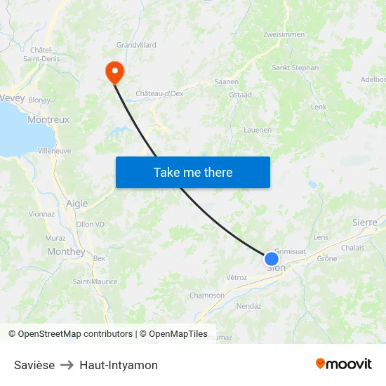 Savièse to Haut-Intyamon map