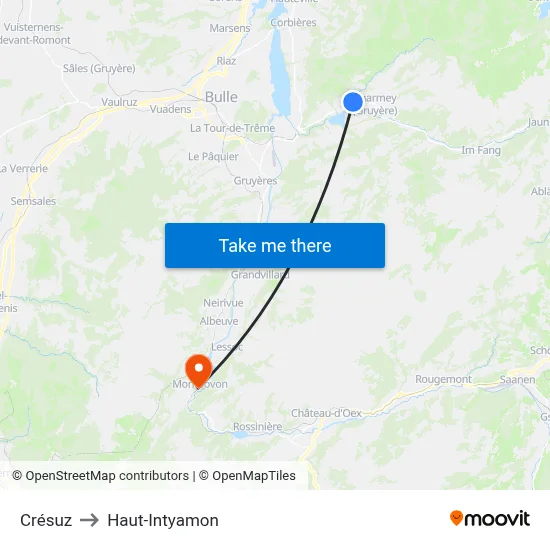 Crésuz to Haut-Intyamon map