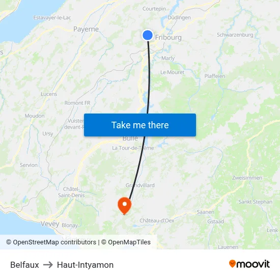 Belfaux to Haut-Intyamon map