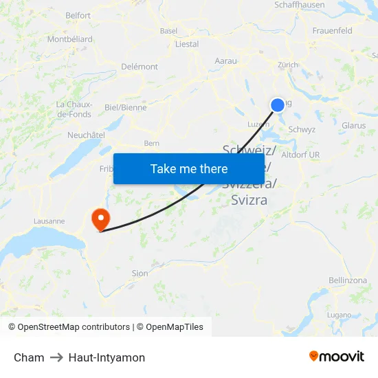 Cham to Haut-Intyamon map