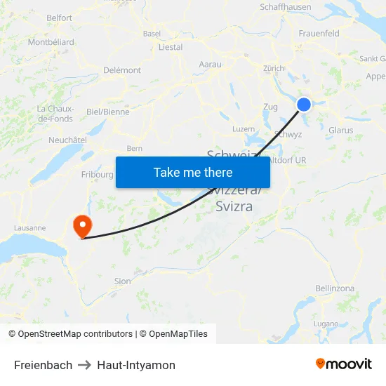 Freienbach to Haut-Intyamon map