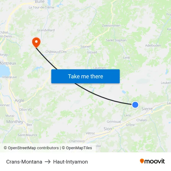 Crans-Montana to Haut-Intyamon map