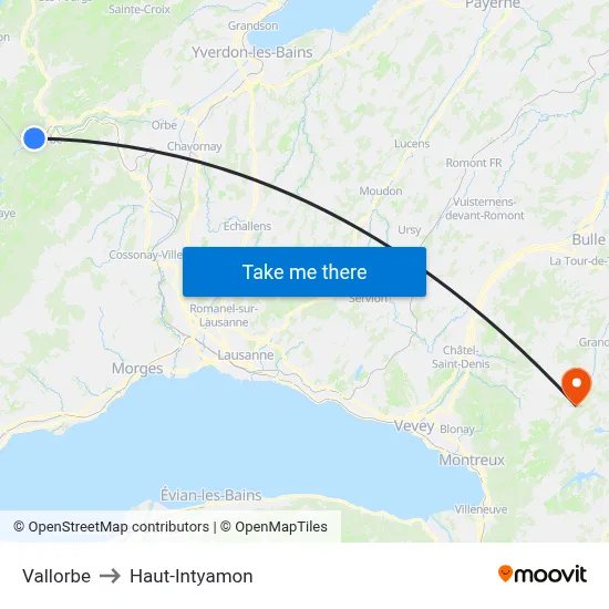 Vallorbe to Haut-Intyamon map