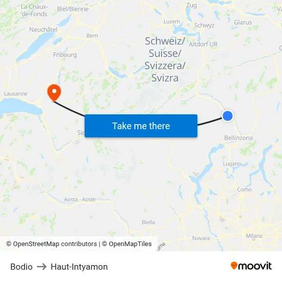 Bodio to Haut-Intyamon map