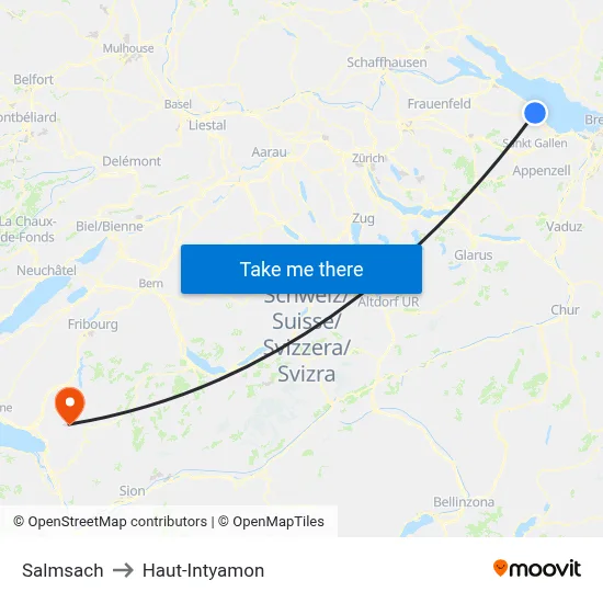 Salmsach to Haut-Intyamon map