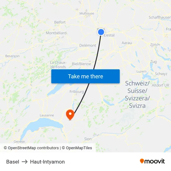 Basel to Haut-Intyamon map