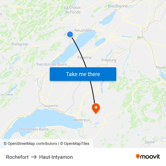 Rochefort to Haut-Intyamon map