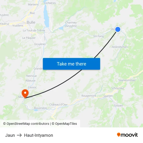 Jaun to Haut-Intyamon map