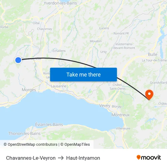 Chavannes-Le-Veyron to Haut-Intyamon map