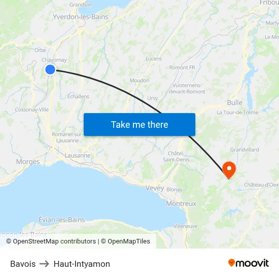 Bavois to Haut-Intyamon map