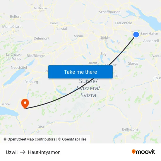 Uzwil to Haut-Intyamon map