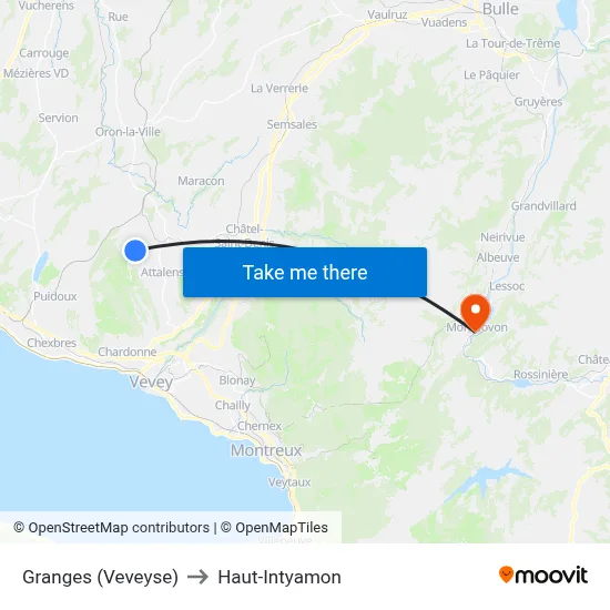 Granges (Veveyse) to Haut-Intyamon map
