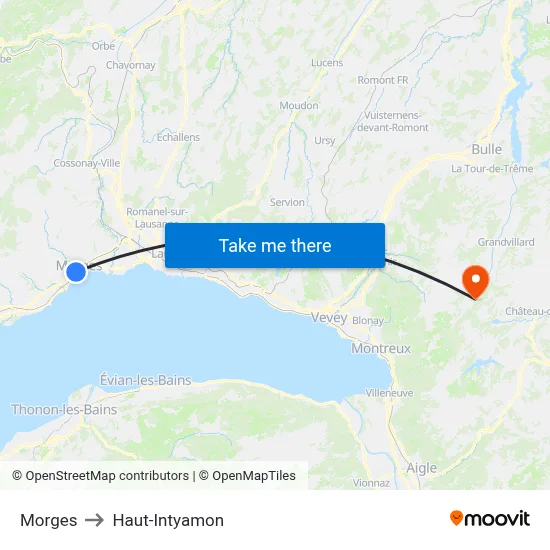 Morges to Haut-Intyamon map