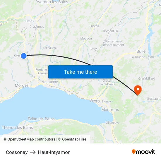 Cossonay to Haut-Intyamon map