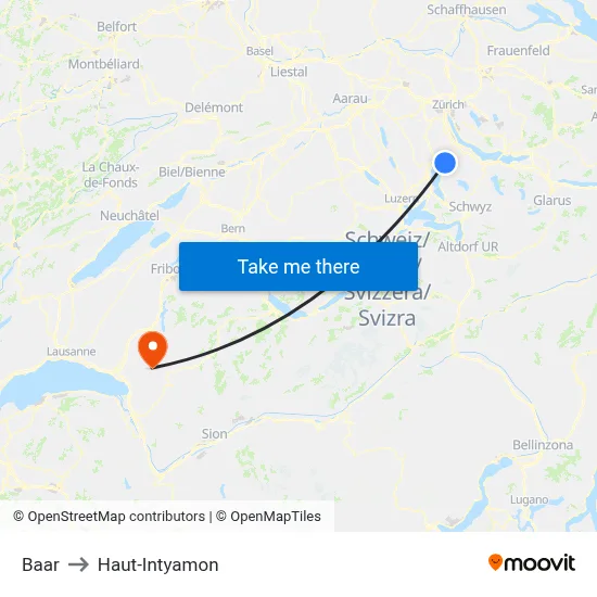 Baar to Haut-Intyamon map