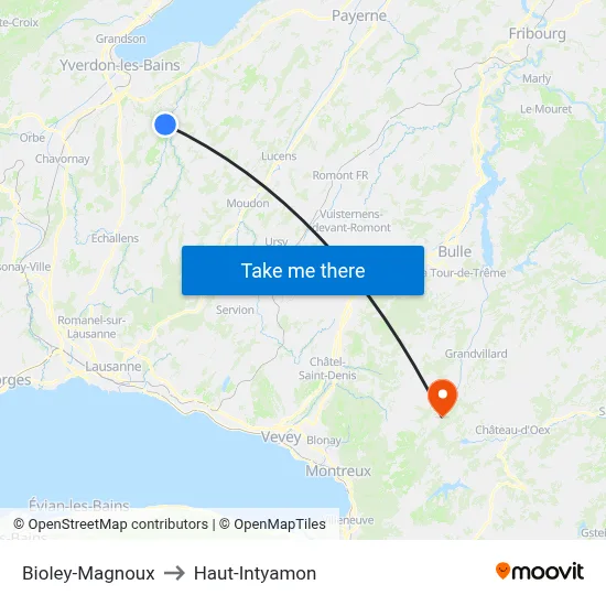 Bioley-Magnoux to Haut-Intyamon map