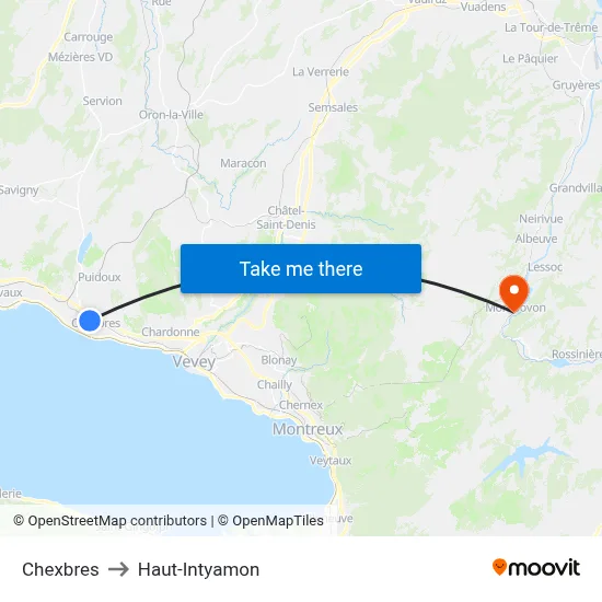 Chexbres to Haut-Intyamon map
