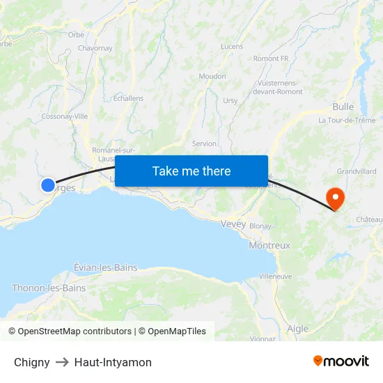 Chigny to Haut-Intyamon map