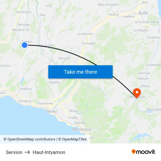 Servion to Haut-Intyamon map