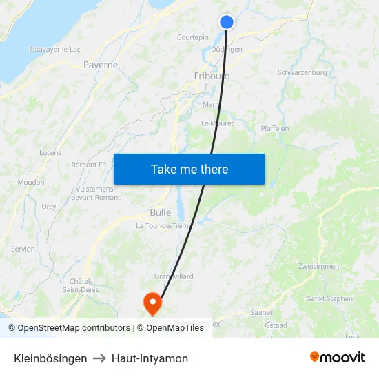 Kleinbösingen to Haut-Intyamon map