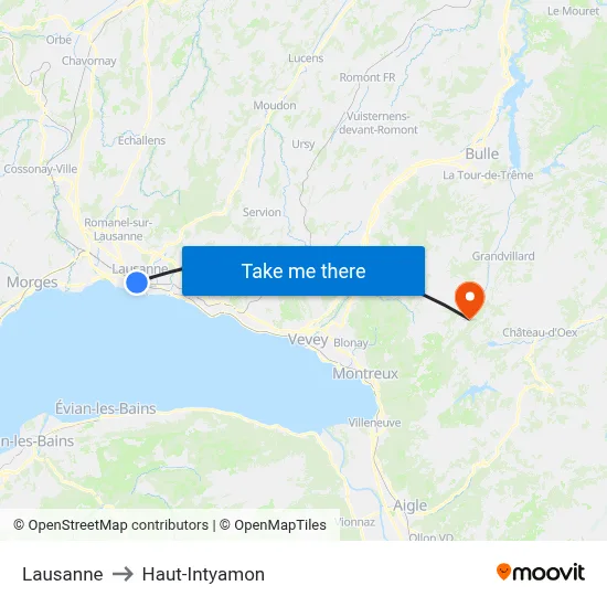 Lausanne to Haut-Intyamon map