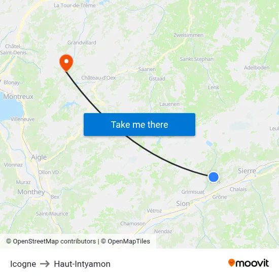 Icogne to Haut-Intyamon map