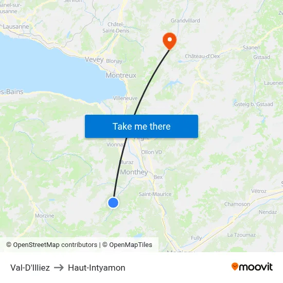 Val-D'Illiez to Haut-Intyamon map
