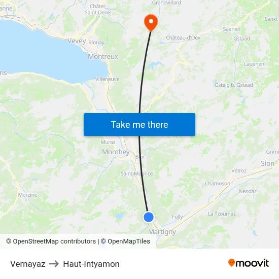 Vernayaz to Haut-Intyamon map