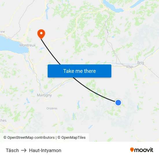 Täsch to Haut-Intyamon map