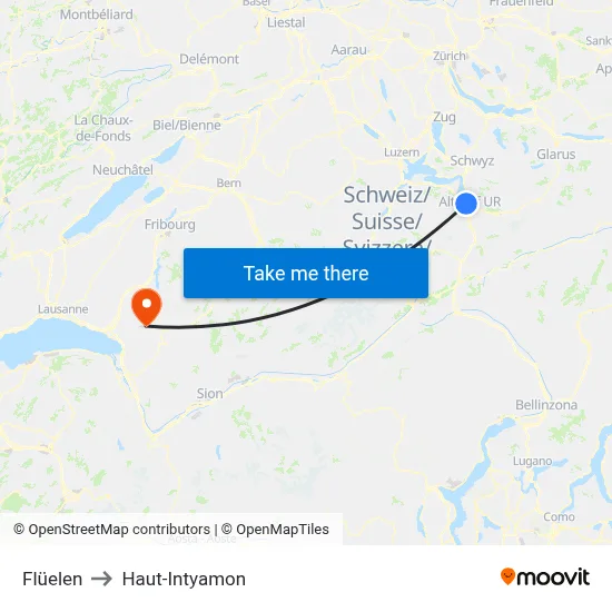 Flüelen to Haut-Intyamon map