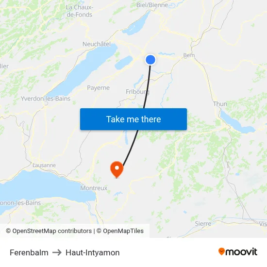 Ferenbalm to Haut-Intyamon map