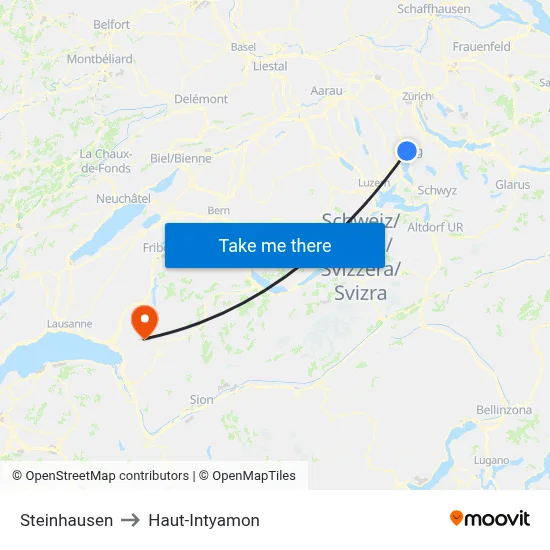 Steinhausen to Haut-Intyamon map