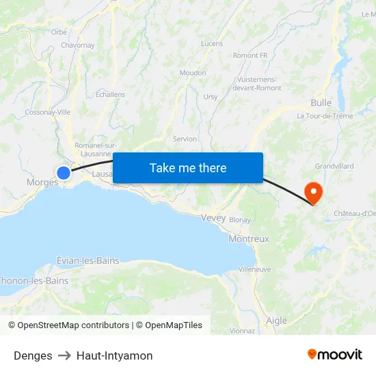 Denges to Haut-Intyamon map