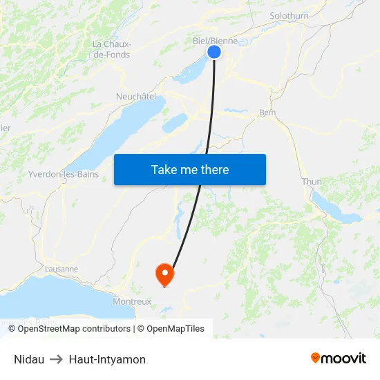 Nidau to Haut-Intyamon map