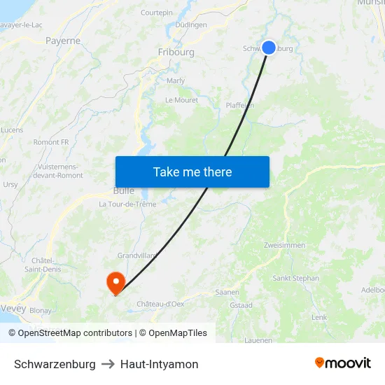 Schwarzenburg to Haut-Intyamon map