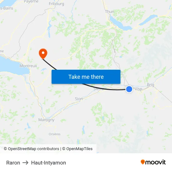 Raron to Haut-Intyamon map