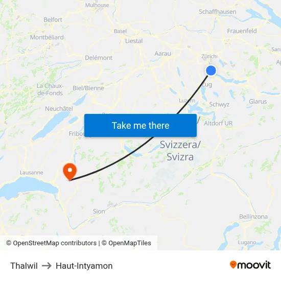 Thalwil to Haut-Intyamon map