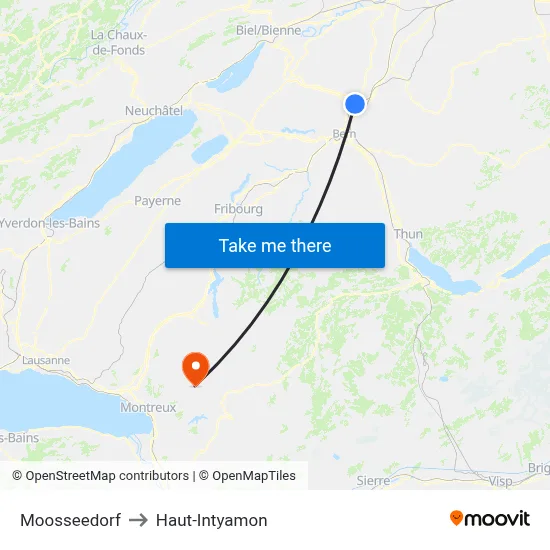 Moosseedorf to Haut-Intyamon map