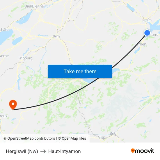 Hergiswil (Nw) to Haut-Intyamon map