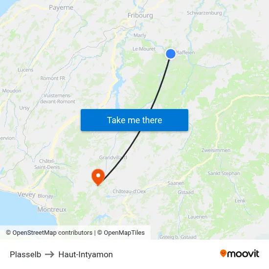 Plasselb to Haut-Intyamon map
