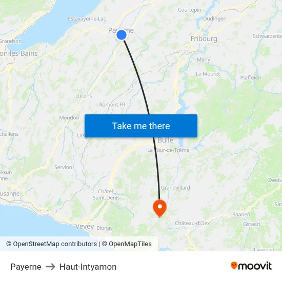 Payerne to Haut-Intyamon map