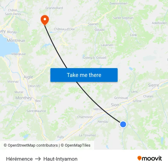 Hérémence to Haut-Intyamon map