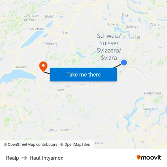 Realp to Haut-Intyamon map