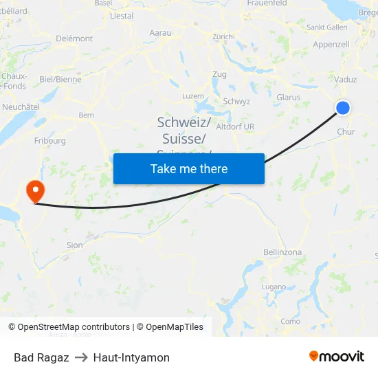 Bad Ragaz to Haut-Intyamon map